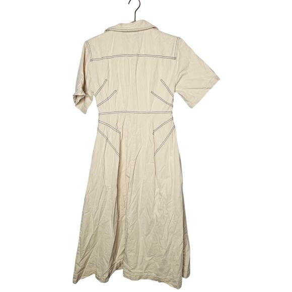 ROSETTA GETTY Beige Twill Cotton Short Sleeve Button Front Dress Size 6 - Picture 4 of 11